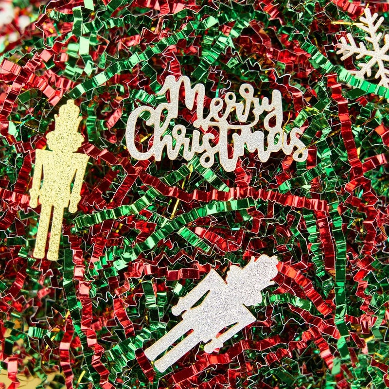 PAPER FAIR 1LB Christmas Red Green Classic Crinkle Cut Paper Shred Filler w/Nutcracker Confetti, Gold Iridescent Glitter Strand Raffia Tissue, Xmas Candy Cane Gift Box Craft Bedding Cushion - Image 3